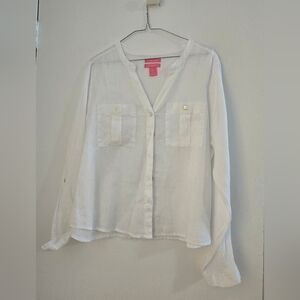 Isaac Mizrahi 100% Linen Long Sleeve Button Down Blouse